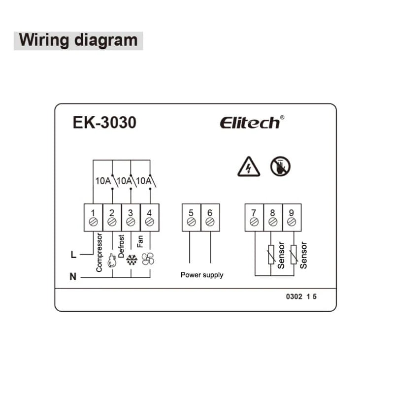 Elitech UEK-3030 White Fascia Digital Temperature Controller Cooing Defrosting and Fan Control Outputs With Temperature and Defrosting Sensor Probe, Touch Key