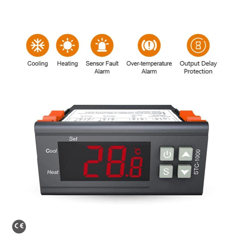 Elitech STC-1000 Temperature Controller Thermostat Automatic Switch Cooling and Heating, With Temperature Probe Sensor Input, 0.1℃ Resolution