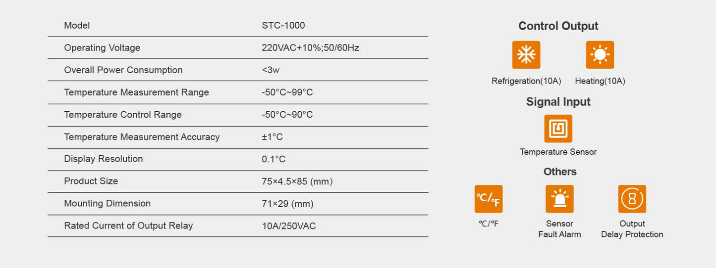 Elitech STC-1000 Temperature Controller Thermostat Automatic Switch Cooling and Heating, With Temperature Probe Sensor Input, 0.1℃ Resolution