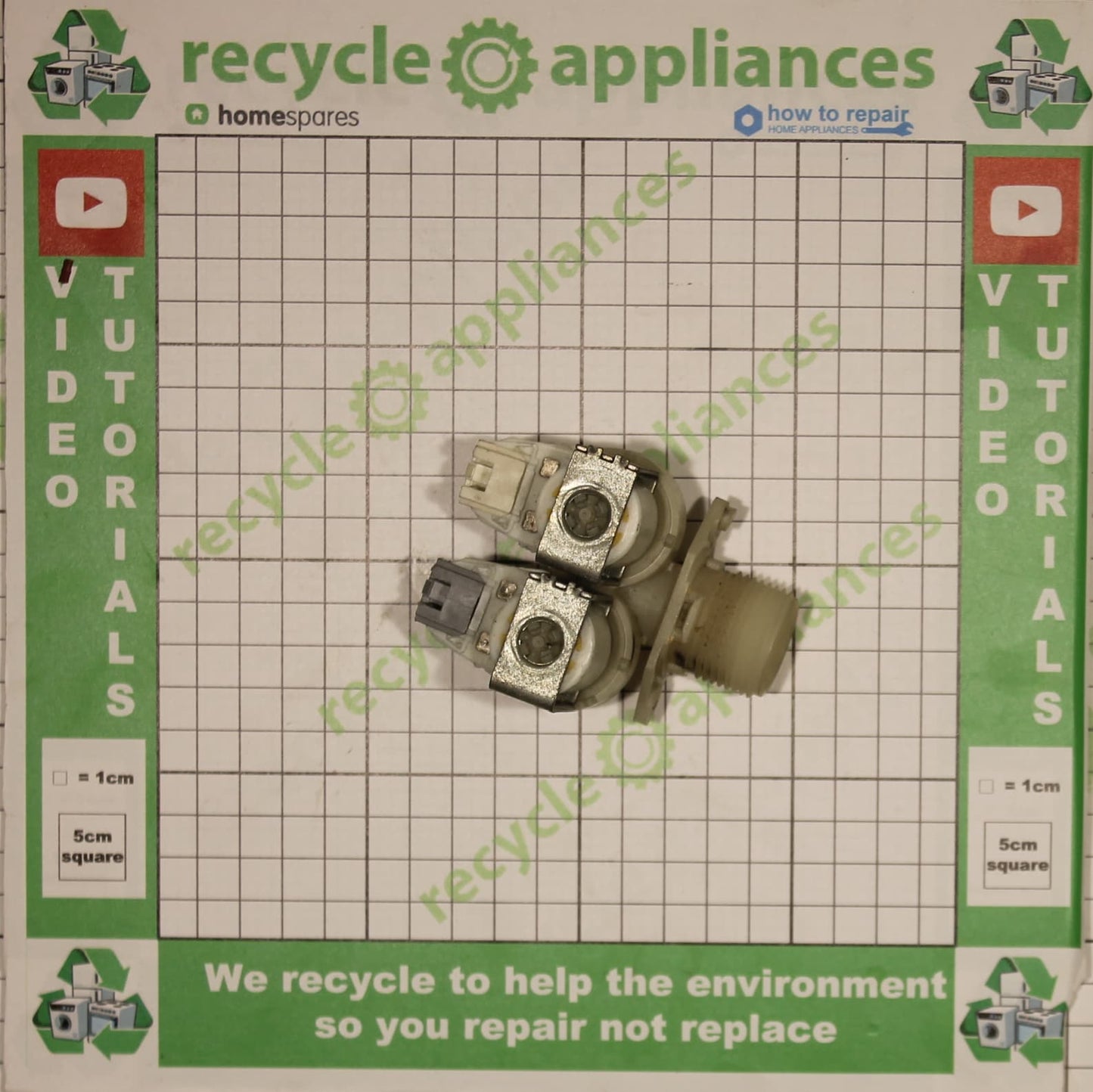 Beko Cold Water Double Solenoid Inlet Valve : 180Deg. With 12 Bore Outlets & Protected (Push) Connectors