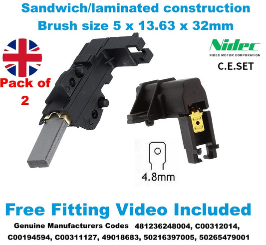Aeg Bosch CESET Electrolux Smeg Whirlpool Zanussi Washing Machine Carbon Brushes C00194594