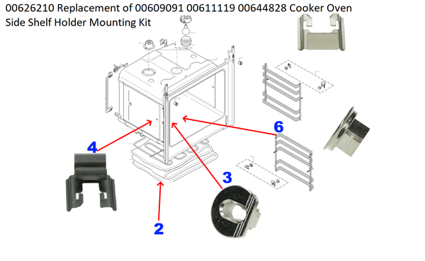 Bosch Neff Siemens 00626210 Replacement of 00609091 00611119 00644828 Cooker Oven Side Shelf Holder Mounting Kit