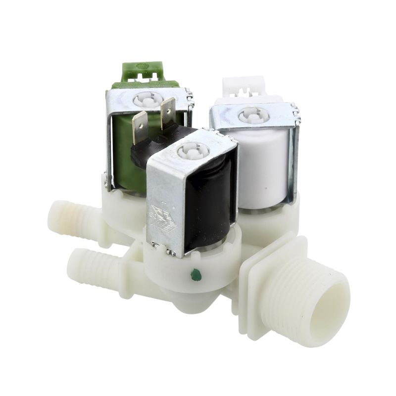 Electrolux Group Cold Water Triple Inlet Solenoid Valve 180Deg. With 2 Protected Tag Fitting & 1 Open Tag Fitting 1249472141
