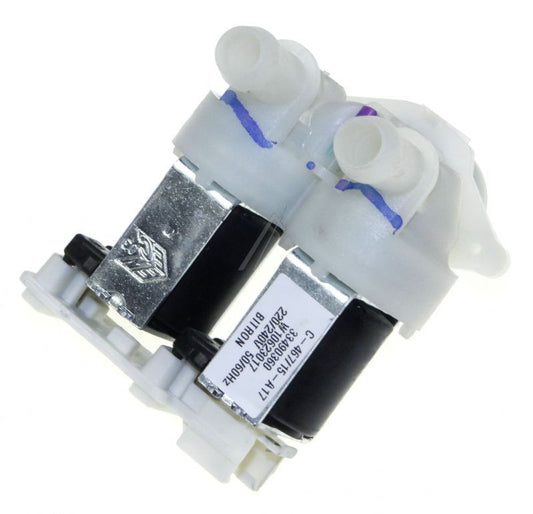 Whirlpool Cold Water Double Solenoid Inlet Valve : 180Deg. With 12 Bore Outlets 481010623017