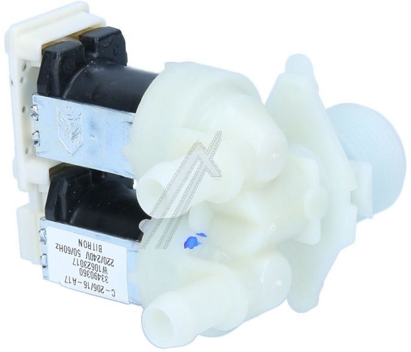 Whirlpool Cold Water Double Solenoid Inlet Valve : 180Deg. With 12 Bore Outlets 481010623017