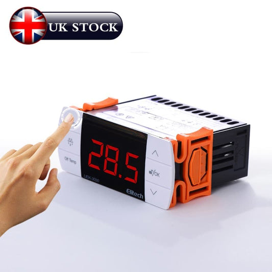 Elitech UEK-3030 White Fascia Digital Temperature Controller Cooing Defrosting and Fan Control Outputs With Temperature and Defrosting Sensor Probe, Touch Key