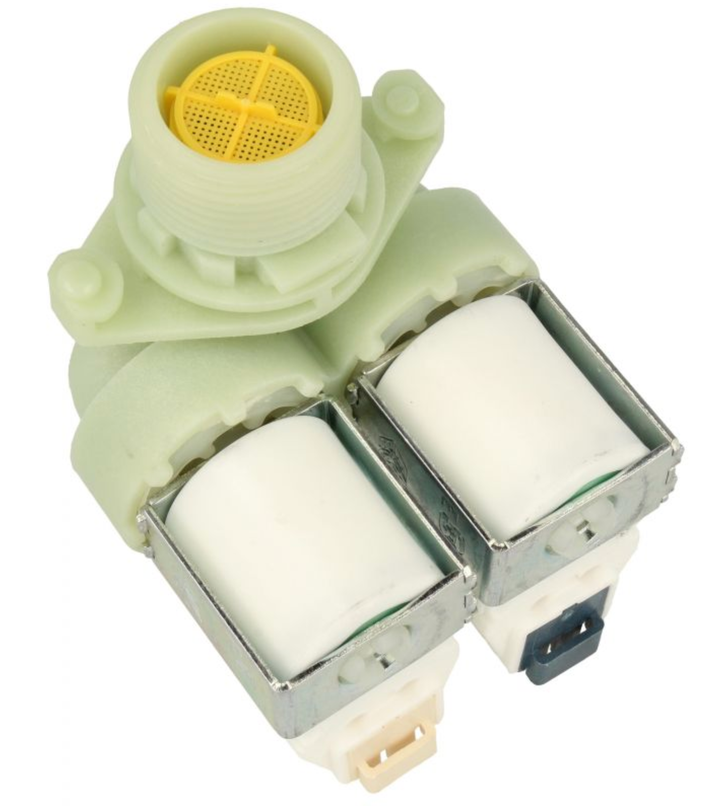 Hoover Cold Water Double Solenoid Inlet Valve : 180Deg. With Bore: 11.5 Bore Outlets & Protected (push) Connectors 41040283