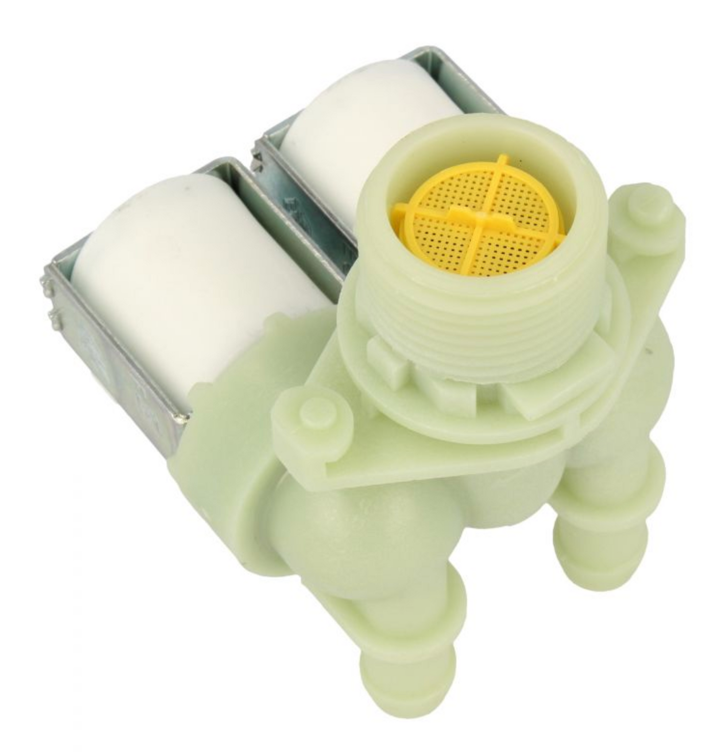 Hoover Cold Water Double Solenoid Inlet Valve : 180Deg. With Bore: 11.5 Bore Outlets & Protected (push) Connectors 41040283