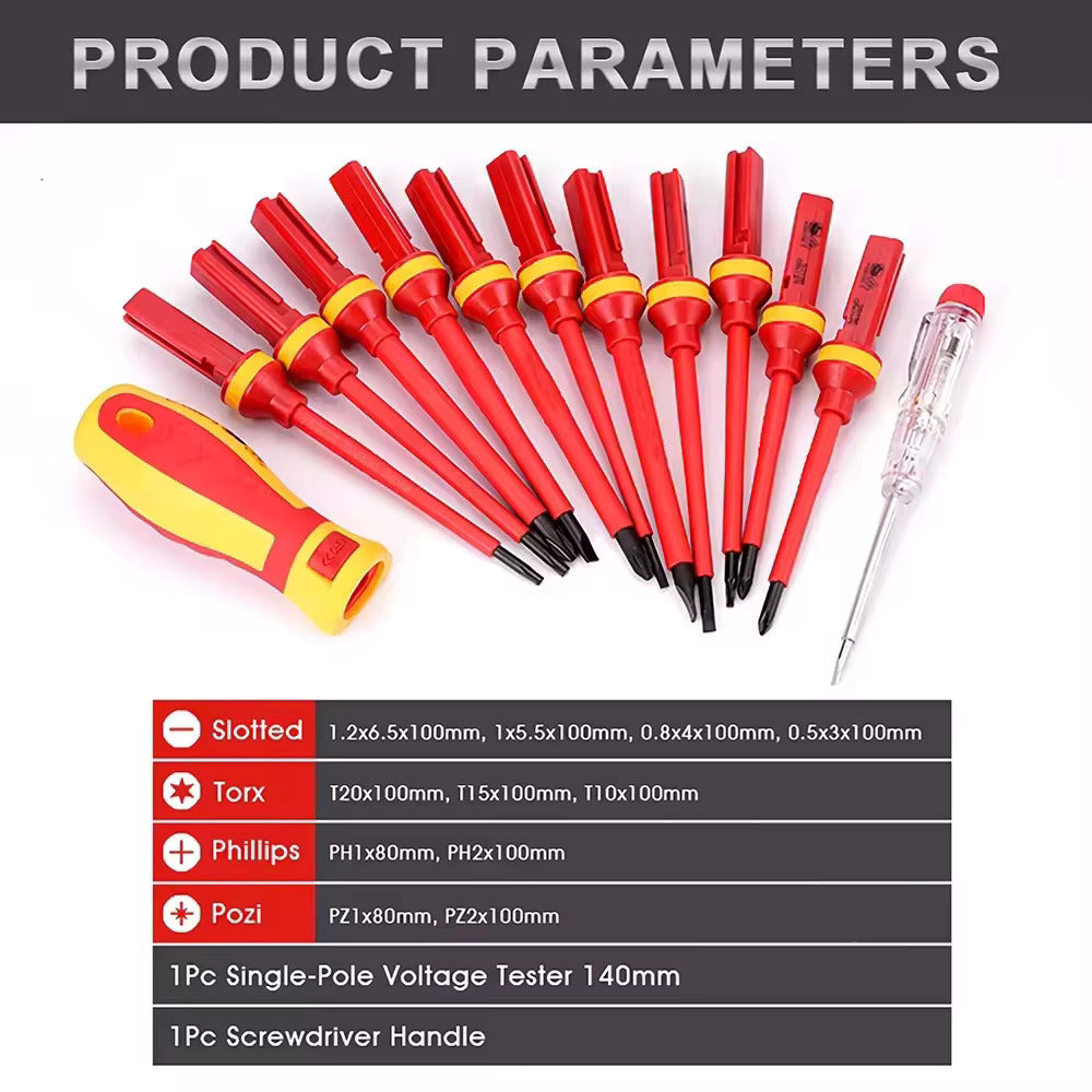 Repair Tools Kit 13pcs 1000V Changeable Insulated Screwdrivers Set with Magnetic Slotted Bits