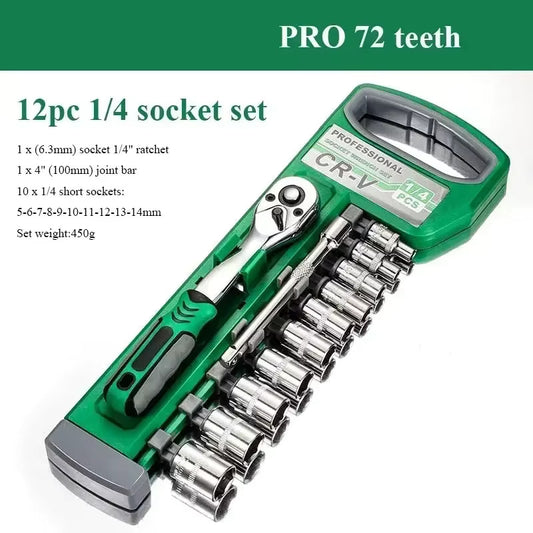 Professional Ratchet Wrench Set - 1/4 3/8 1/2 Repair Tool