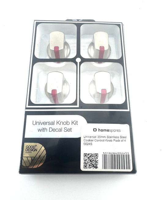 Universal Stainless Steel Knob Kit 35mm Pack of 4 with Decal Set