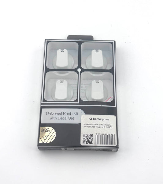 Universal White 40mm Cooker Control Knob Pack of 4 with Decal Set