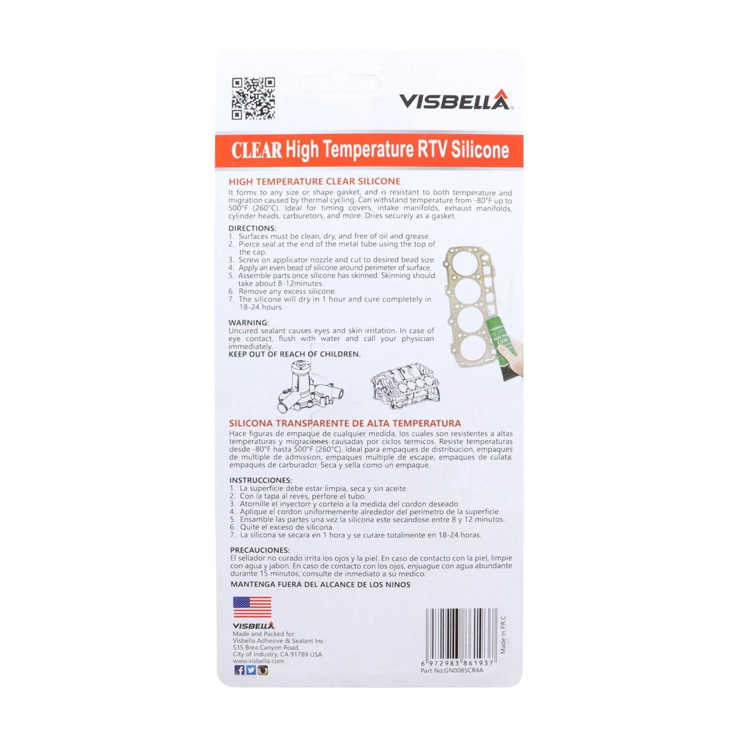 Visbella V354 Clear High-Temperature RTV Silicone Gasket Maker (85g)