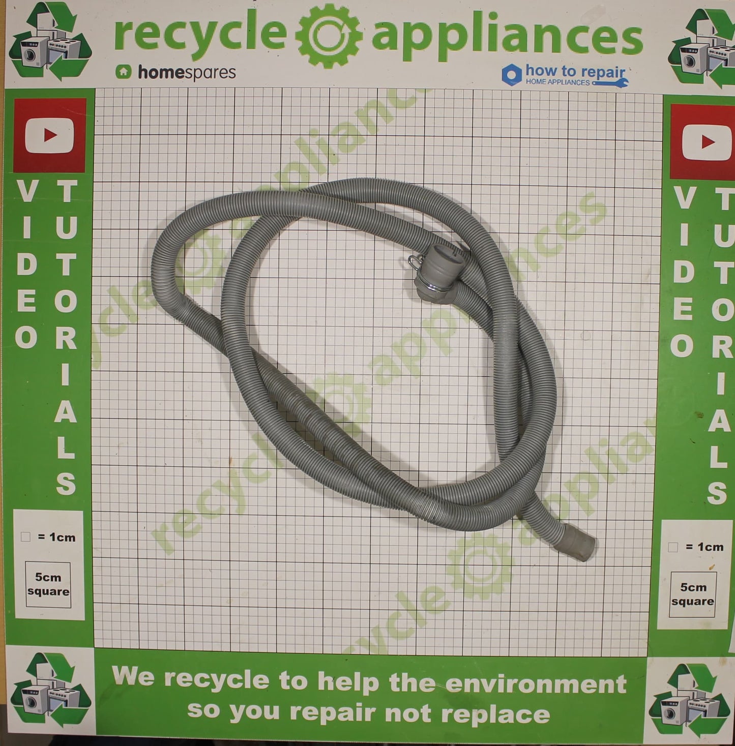 Washing Machine 2.4m. Drain Hose 22mm End Right Angle End 30mm