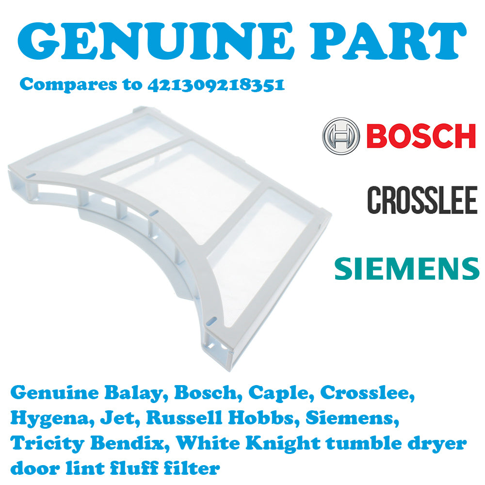 Bosch Crosslee Russell Hobbs Siemens White Knight Tumble Dryer Fluff Filter