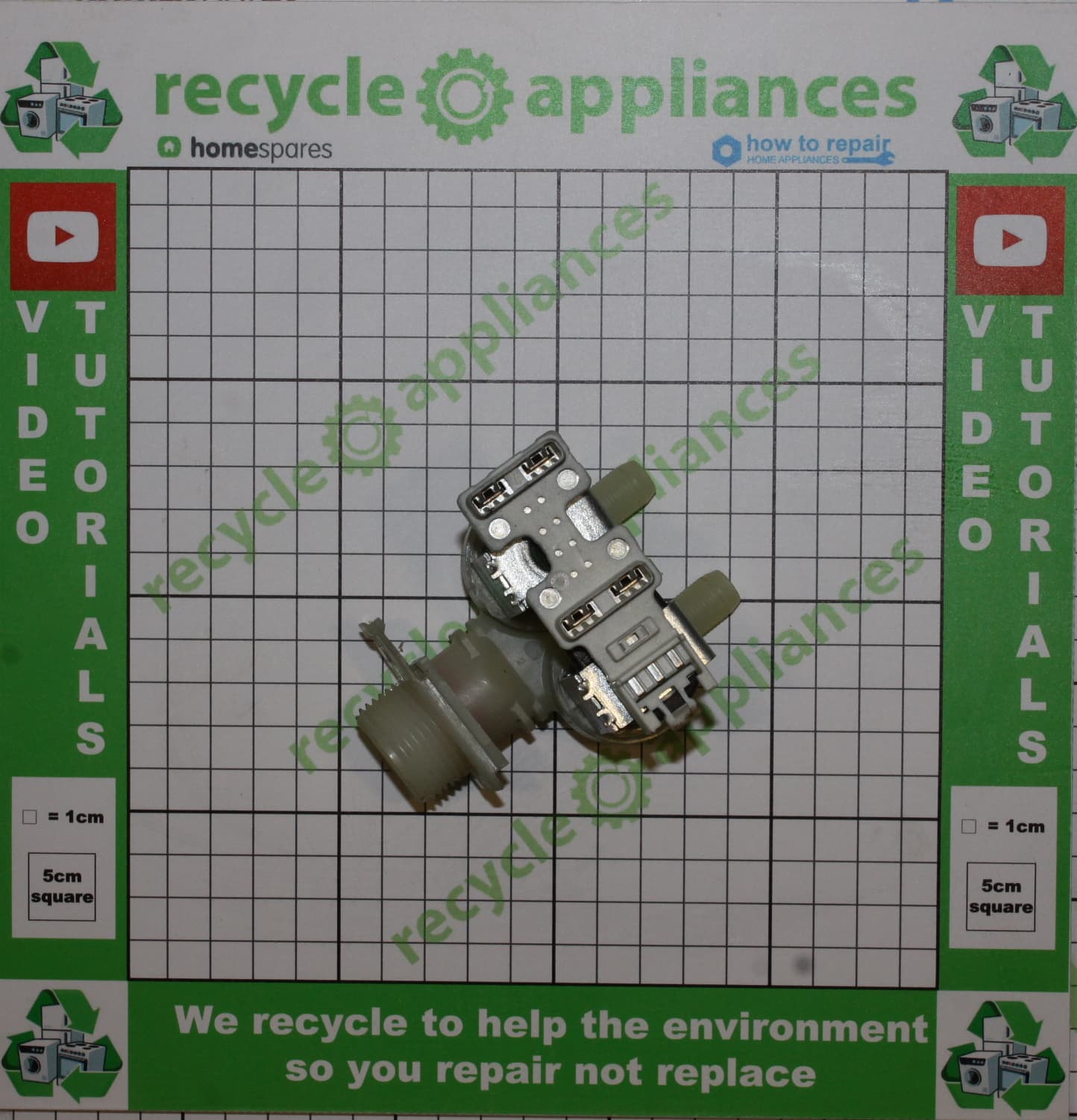 Genuine Washing Machine Cold Water Double Solenoid Inlet Valve : 180Deg. With 10.5 Bore Outlets