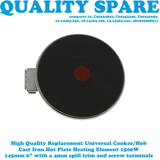 Universal Cooker Hob Solid Hotplate Element 145mm 1500W 4mm 13.14463.030