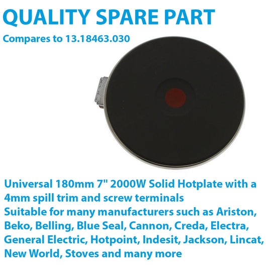 Universal Cooker Hob Solid Hotplate Element 180mm 2000W 4mm 13.18463.030