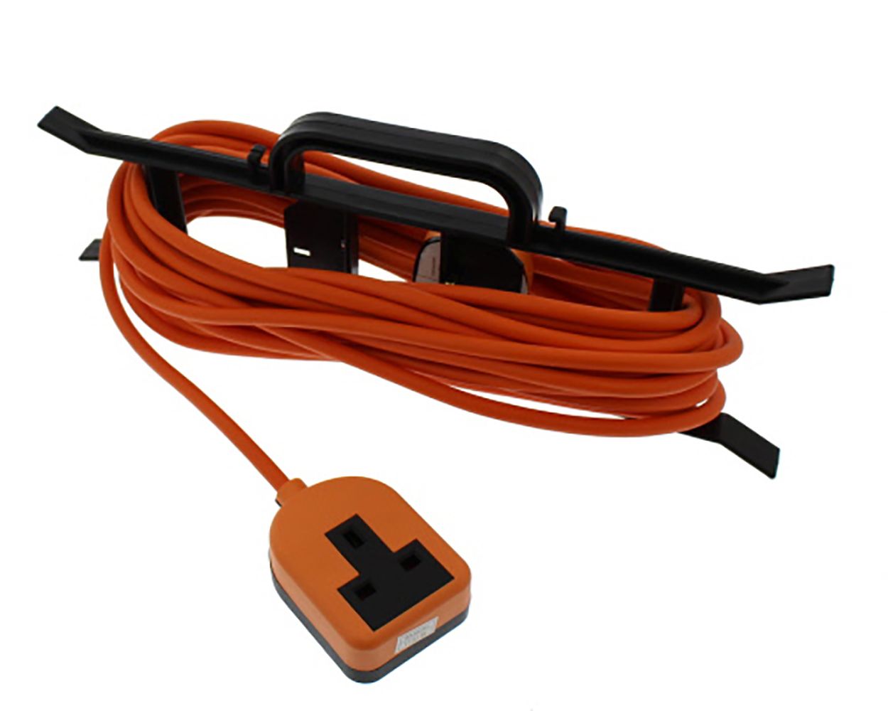 Universal Orange Extension Lead & Plug Assembly with Trailing Socket (2-core x 1.5mm, 10m)