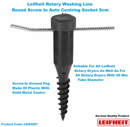 Leifheit Rotary Rotary Dryer Screw In Auto Centering Plastic Ground Socket 5cm